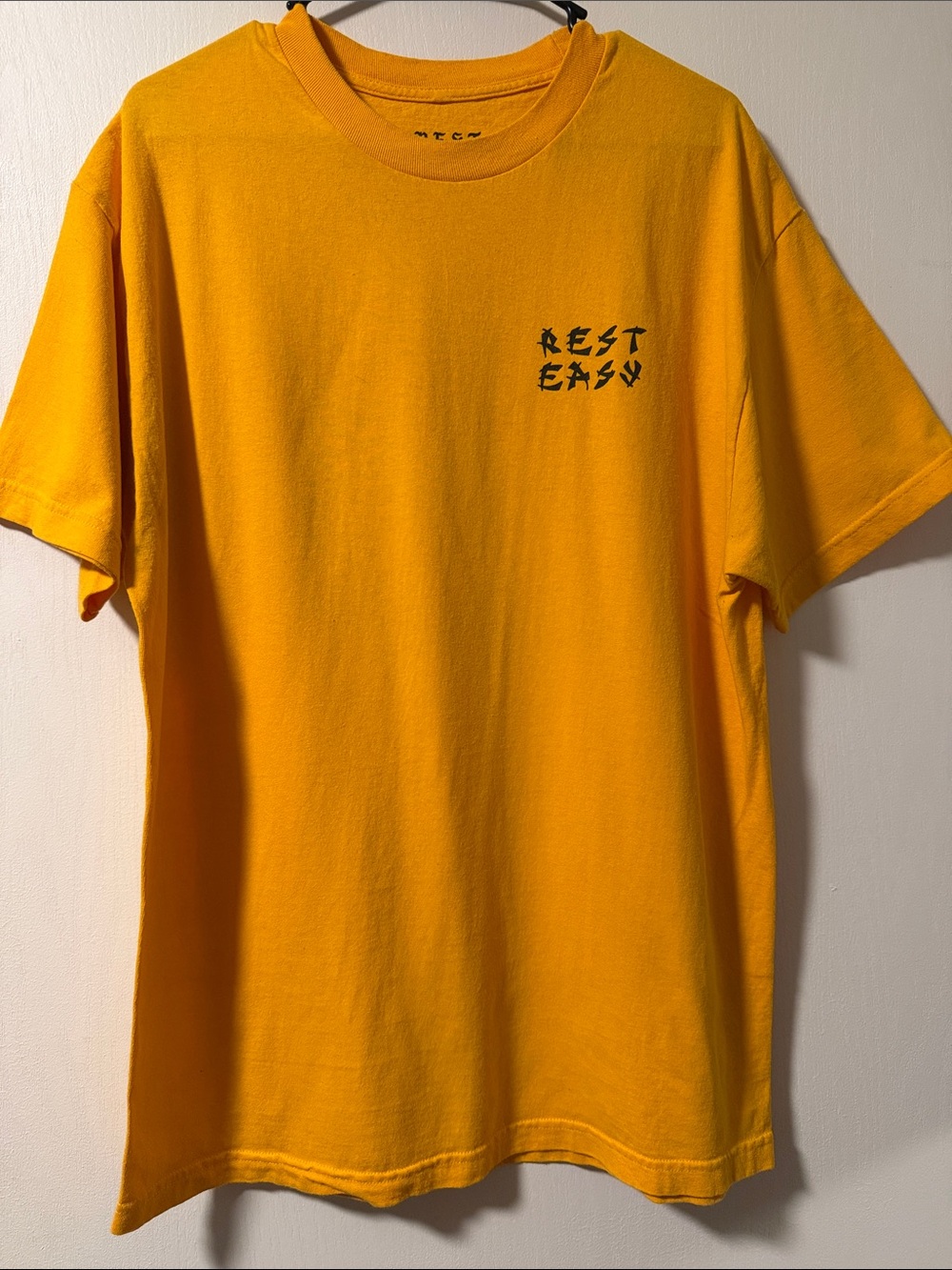 REST EASY Graphic Short-Sleeve Tee in Golden Yellow